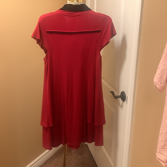 KENSIE brand Red with black collar .  Dress or tunic with leggings - Picture 2 of 4